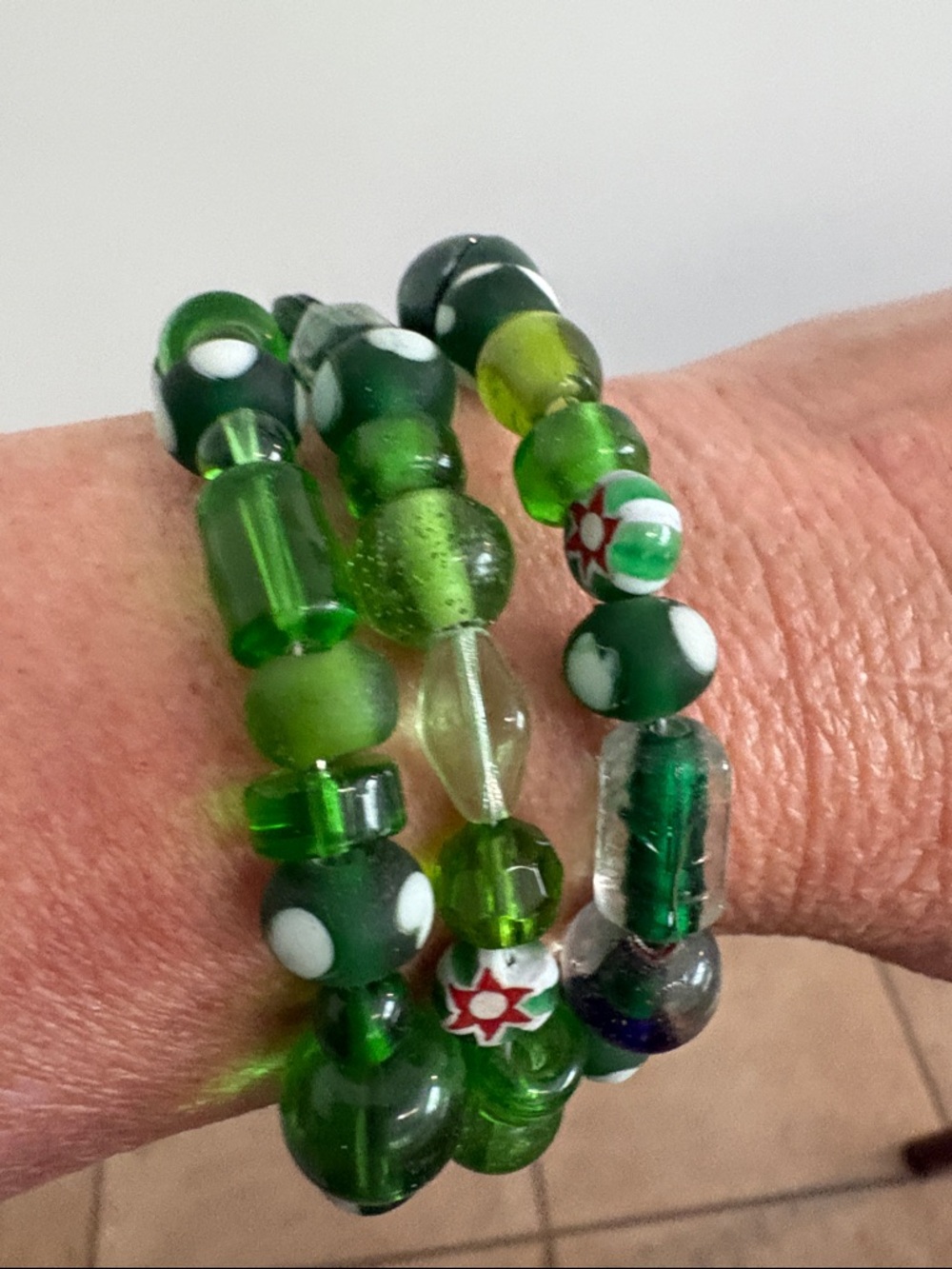 Green Glass Multi-Bead Wrap Bracelet